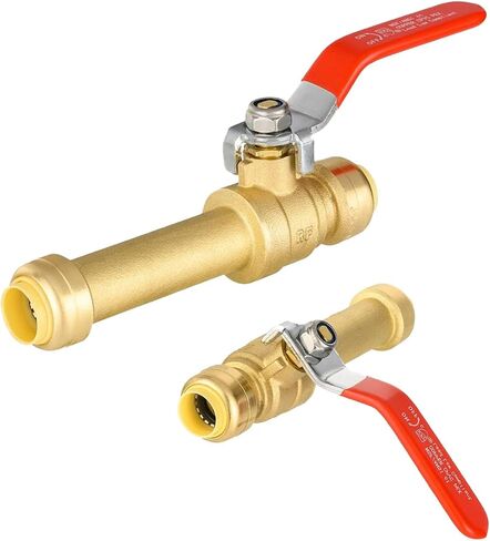 1-Pack Push Fit Slip Ball Valve, 3/4-Inch Push-to-Connect PEX Fitting with Disconnect Clip, for PEX,Copper,CPVC,PE-RT Pipes, Red in Kuwait