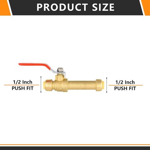 1-Pack Push Fit Slip Ball Valve, 3/4-Inch Push-to-Connect PEX Fitting with Disconnect Clip, for PEX,Copper,CPVC,PE-RT Pipes, Red in Kuwait