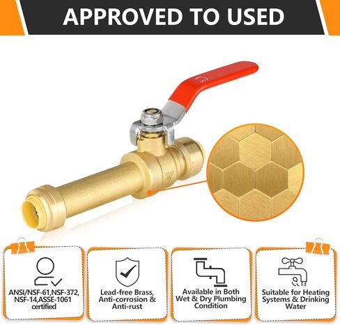 1-Pack Push Fit Slip Ball Valve, 3/4-Inch Push-to-Connect PEX Fitting with Disconnect Clip, for PEX,Copper,CPVC,PE-RT Pipes, Red in Kuwait