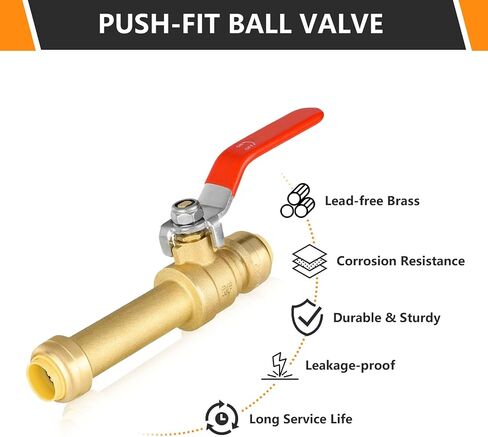 1-Pack Push Fit Slip Ball Valve, 3/4-Inch Push-to-Connect PEX Fitting with Disconnect Clip, for PEX,Copper,CPVC,PE-RT Pipes, Red in Kuwait