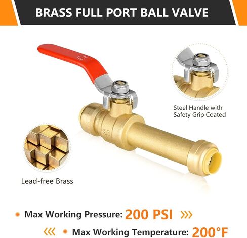 1-Pack Push Fit Slip Ball Valve, 3/4-Inch Push-to-Connect PEX Fitting with Disconnect Clip, for PEX,Copper,CPVC,PE-RT Pipes, Red in Kuwait