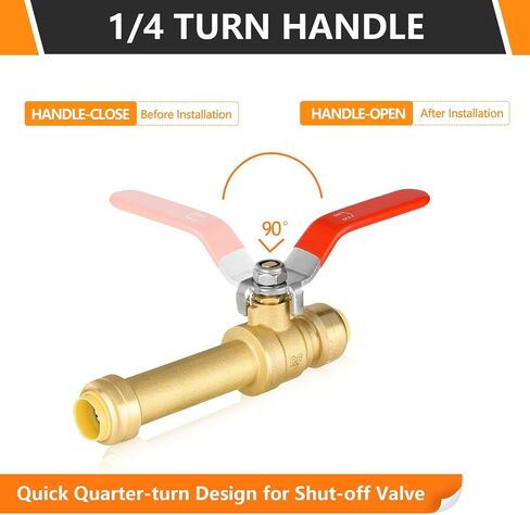 1-Pack Push Fit Slip Ball Valve, 3/4-Inch Push-to-Connect PEX Fitting with Disconnect Clip, for PEX,Copper,CPVC,PE-RT Pipes, Red in Kuwait