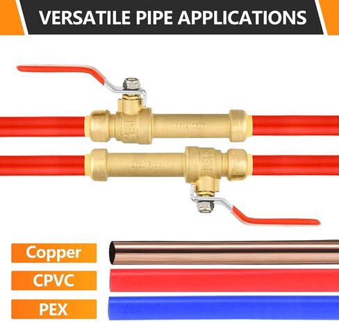 1-Pack Push Fit Slip Ball Valve, 3/4-Inch Push-to-Connect PEX Fitting with Disconnect Clip, for PEX,Copper,CPVC,PE-RT Pipes, Red in Kuwait