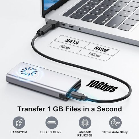 M.2 Enclosure NVMe SSD Adapter, FEMORO NVMe to USB C 3.2 Gen 2 10Gbps NVMe PCle SATA External Case Tool-Free with Mute Cooling Fan Supports UASP Trim M-Key/B+M Key for 2242 2280 SSD in Kuwait