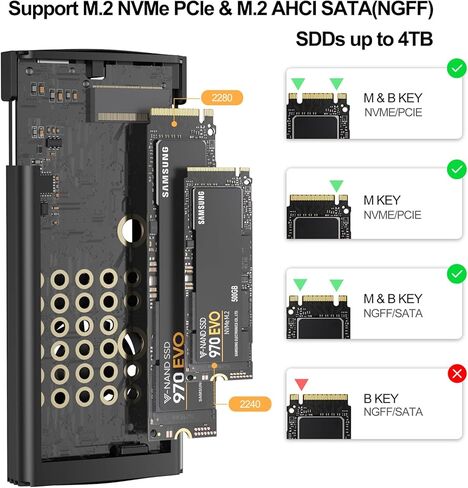M.2 Enclosure NVMe SSD Adapter, FEMORO NVMe to USB C 3.2 Gen 2 10Gbps NVMe PCle SATA External Case Tool-Free with Mute Cooling Fan Supports UASP Trim M-Key/B+M Key for 2242 2280 SSD in Kuwait