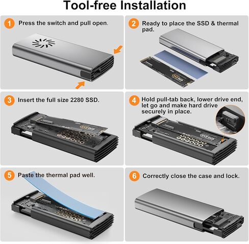 M.2 Enclosure NVMe SSD Adapter, FEMORO NVMe to USB C 3.2 Gen 2 10Gbps NVMe PCle SATA External Case Tool-Free with Mute Cooling Fan Supports UASP Trim M-Key/B+M Key for 2242 2280 SSD in Kuwait