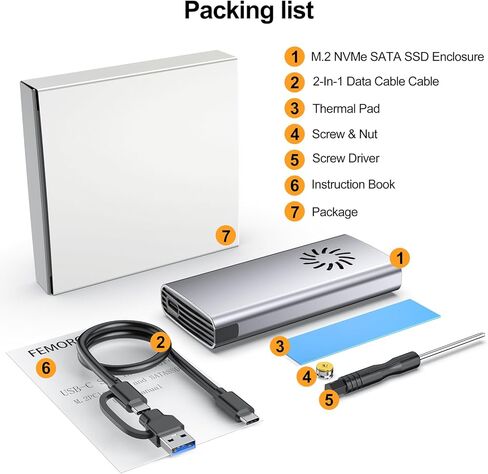 M.2 Enclosure NVMe SSD Adapter, FEMORO NVMe to USB C 3.2 Gen 2 10Gbps NVMe PCle SATA External Case Tool-Free with Mute Cooling Fan Supports UASP Trim M-Key/B+M Key for 2242 2280 SSD in Kuwait