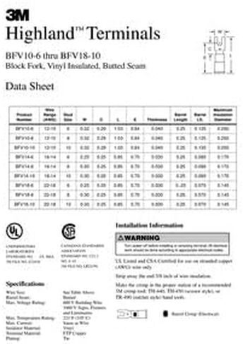 3M Highland Vinyl معزول كتلة شوكة طرفية BFV14-6Q، AWG 16-14، مناسبة للاستخدام في كتلة طرفية in Saudi Arabia