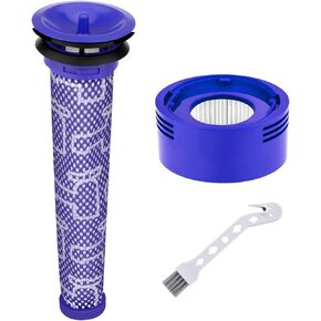 V8 Filter Replacement for Dyson V8 Animal V8 Absolute V8 Motorhead Origin SV10 V7 Animal V7 Cordless Stick Vacuum, 2 HEPA Post Filters+2 Pre Filters, Part # 965661-01 & 967478-01