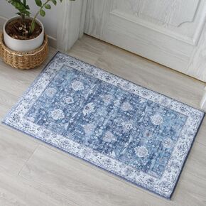 2x6 Runner Rug - Hallway Vintage Non-Slip Entryway Throw Rug Faux Wool Machine Washable Low-Pile Floor Carpet Runner for Kitchen Laundry Bedroom (Navy Blue)