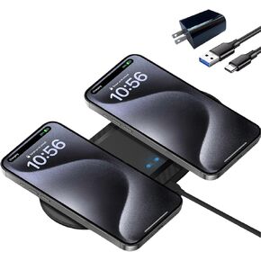Wireless Charging Pad, 30W Dual Wireless Charging Pad Compatible with iPhone 15 14 13 12 XR,Galaxy S24 S23 S22 S10,Google Pixel 8 7 6,for AirPods Pro 3 2,Galaxy Buds and More.(Adapter Included)