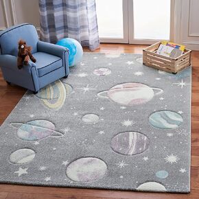 SAFAVIEH Carousel Kids Collection 8' Square Grey/Lavender CRK103F Outer Space Non-Shedding Playroom Nursery Bedroom Area Rug