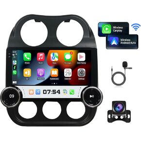 Car Radio Stereo for Jeep Compass Patriot 2010-2016 with Wireless CarPlay Android Auto, 10.1 inch Touch Screen Radio Android 13 Car Stereo with Bluetooth/WiFi/DSP/GPS/SWC/RDS/FM/AM + Backup Camera Mic