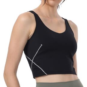 Women's Longline Sports Bra Yoga Crop Tank Tops Wirefree Padded Running Fitness Workout Gym