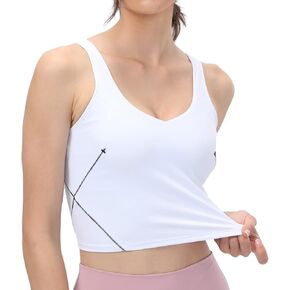 Women's Longline Sports Bra Yoga Crop Tank Tops Wirefree Padded Running Fitness Workout Gym