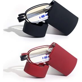 Reading Glasses Blue Light Blocking, 2-Pack Folding Portable Computer Readers for Men Women Metal Frame (Mix, 2.5)