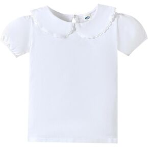 Baby Girls Ruffle Collar Blouse Kids Girl Solid Color T-Shirts Tee Tops (Short White, 18-24 Months)