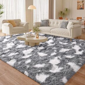 Fluffy Bedroom Rug Carpet, 4x6 Ft Shaggy Area Rugs for Living Room, Kids Girls Room Rug, Non-Slip Indoor Plush Rug for Baby Boys Cute Nursery Rug Home Decor, Black and White Rug
