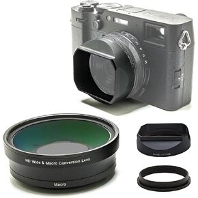 FotoZ Conversion Lens for Fujifilm X100V / X100VI, 49mm 0.75x Wide Angle & Macro 2 in 1 Lens with Lens Hood, Lens & Filter Adapter Ring (Silvery)