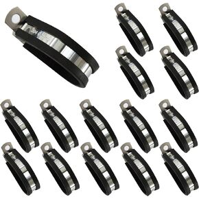 15Pcs 1-1/4 Inch(32mm) R Type Cable Clamps, 304 Stainless Steel Pipe Clamp - Durable Pipe Clamp for Tube, Wire Lines, Hoses - Rubber Cushioned Insulated Loop Clamp