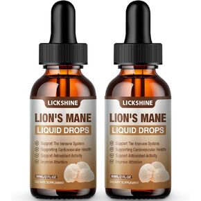 عبوة واحدة من قطرات مستخلص الفطر السائل من مكمل Lions Mane للذاكرة والتركيز والوضوح - معزز للدماغ - صبغة عرف الأسد لدعم المناعة الطبيعية، نباتي، عضوي، 2 أونصة سائلة