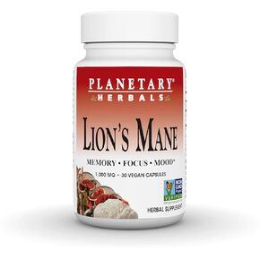 Planetary Herbals Lion's Mane, for Memory, Focus, and Mood*, 1,000 mg - 60 Vegan Capsules