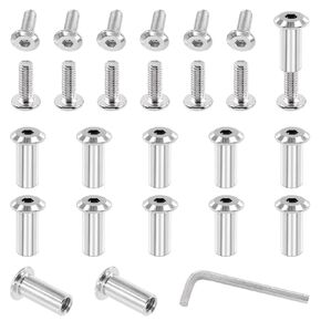 12 Sets M6 x 35mm Furniture Joint Connector Bolt & Cap Nut Assortment Kit Flat Hex Socket Cap Allen Bolts Screw Posts for Furniture Chair Crib Belt Leather Binding