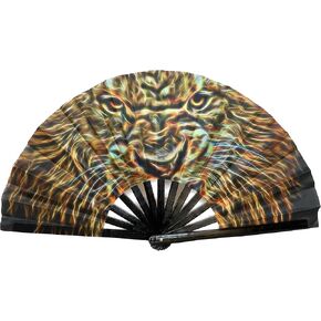 FANSOF.FANS Large Rave Folding Handheld Chinese/Japanese Fan Women Girls Rave Accessories for Music Festivals Burlesque Pride Outfits Clack Fan (Leopard Skin)