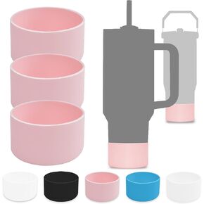 3Pcs Silicone Boot for Stanley 40 oz Quencher Tumbler with Handle & Stanley IceFlow 20oz 30oz, Stanley Cup Accessories, Protective Water Bottle Bottom Sleeve Cover for Stanley 40oz with Handle（Clear）