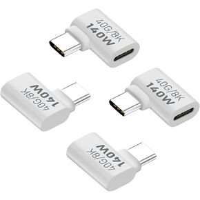 40Gbps Right Angle USB C Adapter, 90 Degree USB C Adapter, 140W Right Angle USB C Male to Female Adapter Suitable for 8K@60Hz for Laptop, Phones and More Type C Devices (4 Pack)