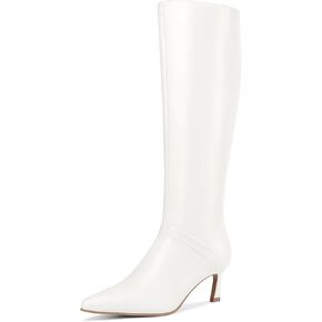 Kitten Heel Knee High Boots for Women with Pointed Toe Side Zipper Design