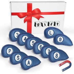 FINGER TEN Golf Club Covers for Irons Magnetic Value 11 Pack, Synthetic Leather Deluxe Head Cover Set Headcovers for Irons Fit Main Iron Clubs