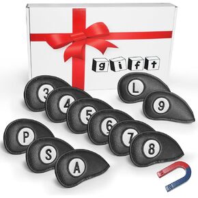 FINGER TEN Golf Club Covers for Irons Magnetic Value 11 Pack, Synthetic Leather Deluxe Head Cover Set Headcovers for Irons Fit Main Iron Clubs