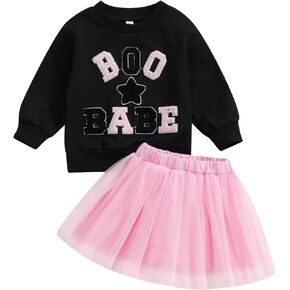 Toddler Baby Girl Halloween Clothes Embroidery Long Sleeve Sweatshirt Tops Tulle Tutu Skirt Set 2Pcs Fall Outfit