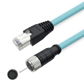 M12 to RJ45 High Flexible Cat7 10 Gigabit Ethernet Cable Twisted Pair Design (4 Pin A-Code Female to RJ45, 2M)