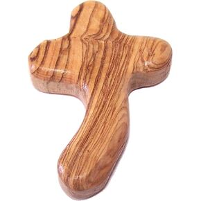 Holy Land Market Perfect Hand fit Olive Wood Cross - Carved Round and with Hand Shape (Medium 3.5 In)
