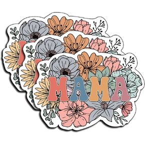 (3Pcs) Mama Mom Cute Floral Sticker Decoration for Books Laptops Phones Tumbler 3" Waterproof Vinyl for Water Bottle Pretty Mom Mama Grandma Decals Celebrate Your Mom's Love Stickers 3"x2.36" inch