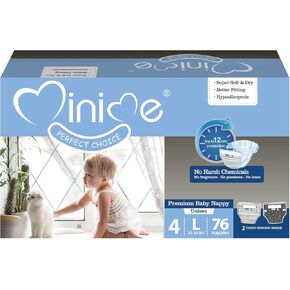 Minime Baby Diapers - Size 4 (22-33 lbs), Large, 76 Count, Premium Ultra Soft Disposable Baby Diapers, Hypoallergenic, Fragrance Free