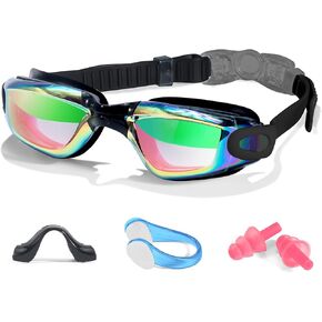 TJUTR Kids Swim Goggles, Upgraded Anti Fog & UV Swimming Goggles with Nose Clip & Earplugs for Boys Girls 3-14