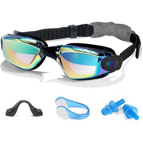 TJUTR Kids Swim Goggles, Upgraded Anti Fog & UV Swimming Goggles with Nose Clip & Earplugs for Boys Girls 3-14