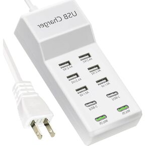 USB Charging Station, 10-Port Charging Station for Phones/Tablets/Watches (Black, 10 USB-A)