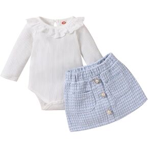Mubineo Baby Girl Fall Winter Clothes Skirt Outfits Long Sleeve Romper Mini Skirts Cute Newborn Outfit