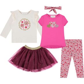 BTween Girls' 4-Piece Outfit Set - Stylish, Fun, and Versatile - Includes Tops, Skirt, and Leggings