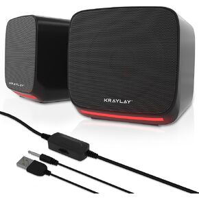 Computer Speakers - TV Speakers with 2.0 USB Aux Powered - Monitor Speakers with RGB LED Light - Mini Multimedia Stereo Speaker for Laptop, Tablet and Cellphone