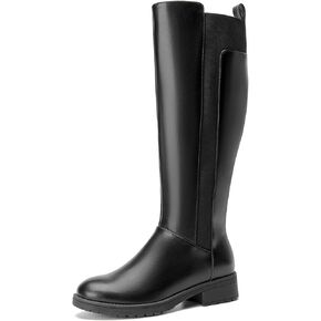 Women's Flat Low Heel Knee High Boot Fashion Extra Wide Calf Boots Side Zip Stretch Winter Booties