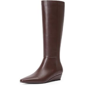 Modatope Wedge Heel Knee High Boots for Women Pointed Toe Tall Boots, Trendy and Comfort