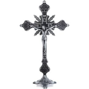 Standing Cross Catholic Decor for Tabletop 8" Metal Jesus Crucifix Standing Cross Statue for Chapel Home Decoration Religious Gifts