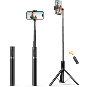 ATUMTEK 62" Selfie Stick Tripod, Extendable Aluminum Tripod with Rechargeable Bluetooth Remote, Compatible with iPhone and Android Smartphones, Perfect for Travel, Vlog, Video and Photo, White