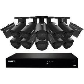 Lorex 4K 8MP 16-Camera Capable (Wired or Fusion Wi-Fi) 4TB PoE NVR System w/ 12 Metal Bullet IP Cameras - Color Night Vision, Smart Motion Detection (Person/Vehicle), IP67, Listen-in Audio (Black)