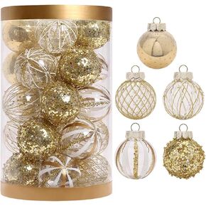 2.36"/60mm Christmas Ornaments Set, 25 PCS Shatterproof Christmas Tree Decor Set, Hanging Plastic Xmas Balls for Home, Holiday, Wedding, Xmas Hanging Decortions (Red Gold)